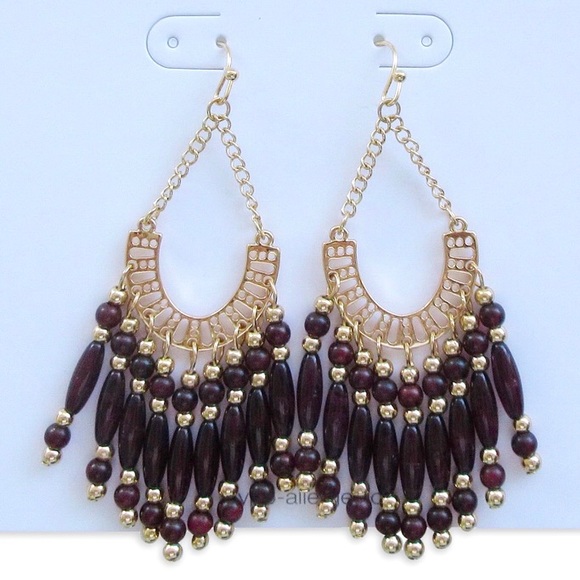 Jewelry - 2/$20 Rustic Plum Bead Chandelier Earrings